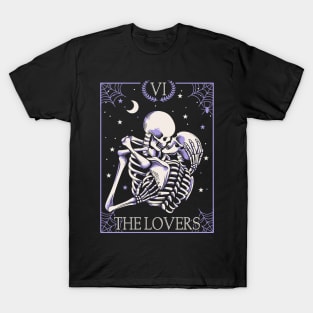 Vintage Halloween Skeleton Tarot Card The Lovers Goth Skull T-Shirt